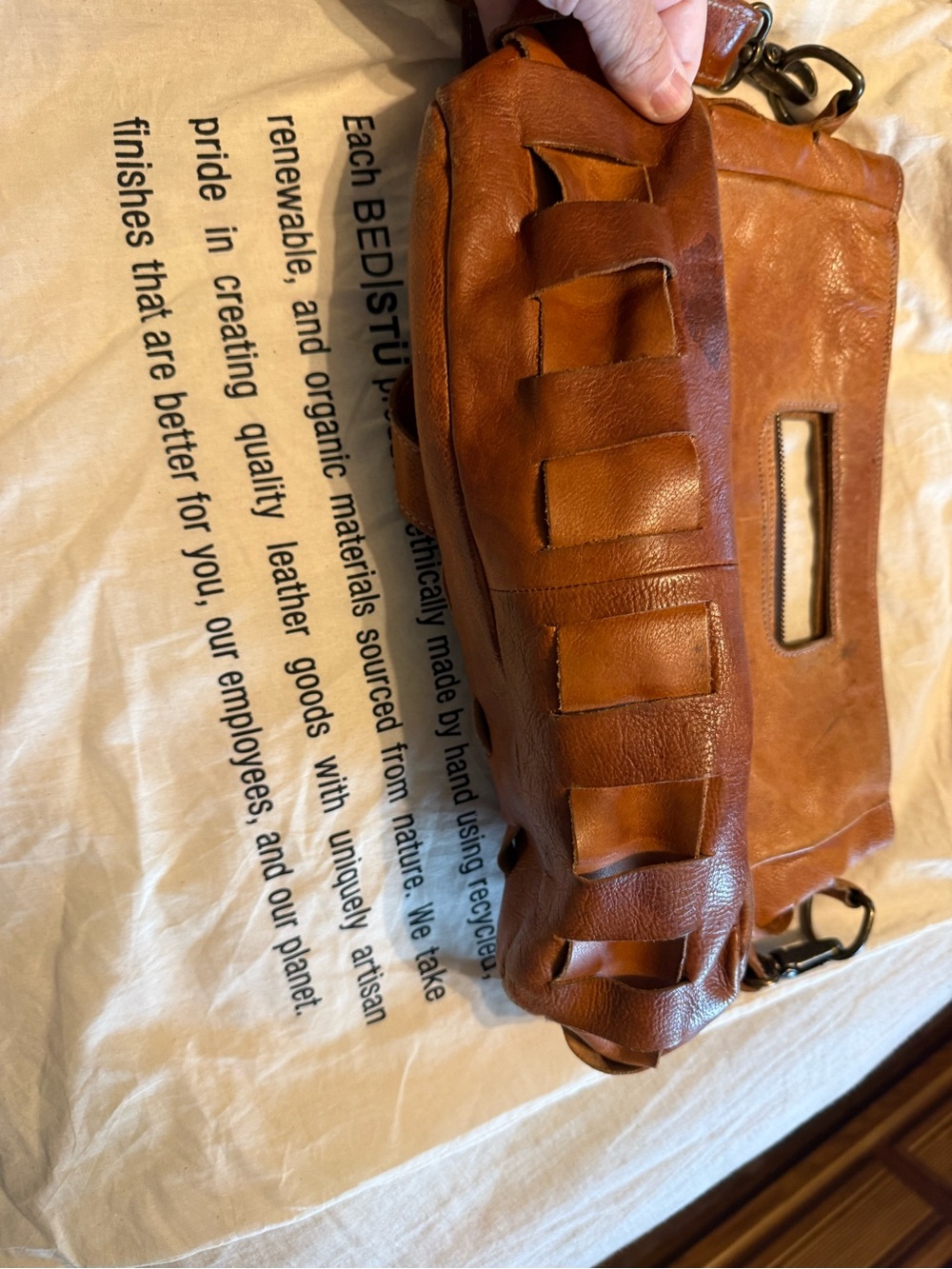 Bed Stu Brown Leather Crossbody with Woven Strap Detail